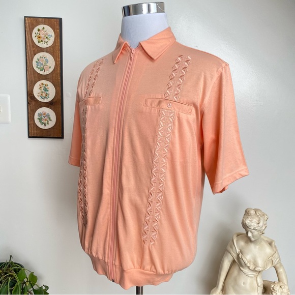 Vintage Peach Zip Up Embroidered Shirt - Picture 7 of 14